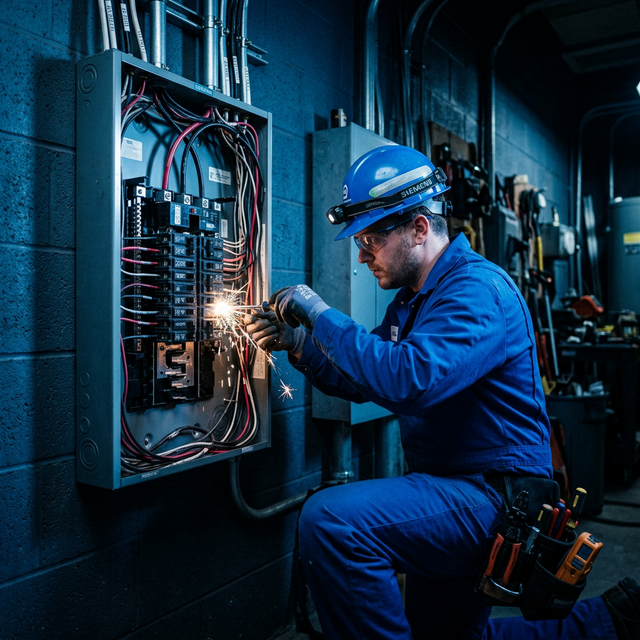 Professional electrician at work